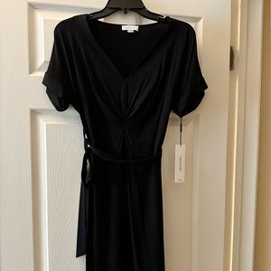 NWT! Calvin Klein black dress with tie and cuffed short sleeves. Size 4